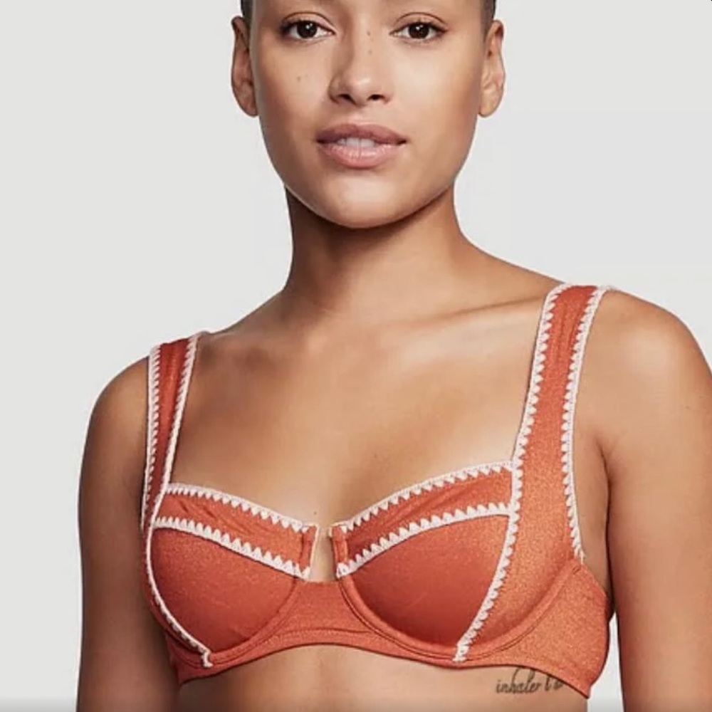 VS 34DD Ginger orange bikini with white trim